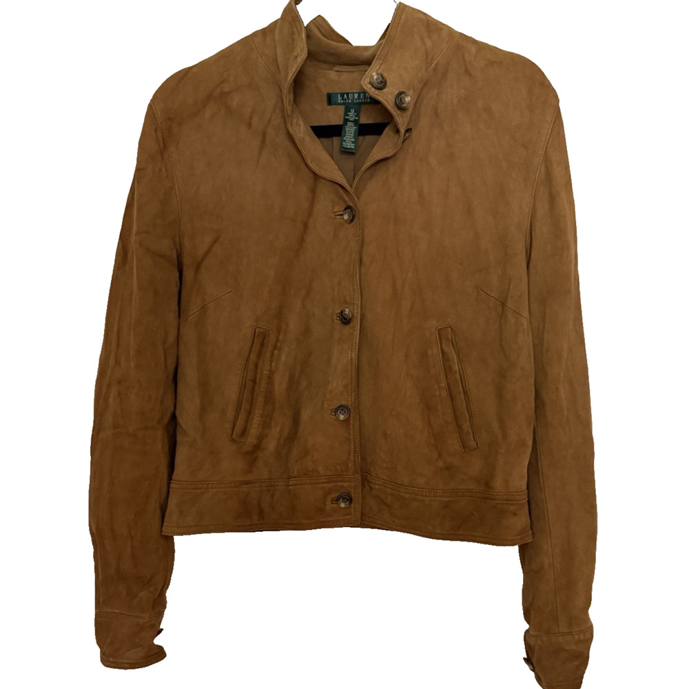 Lauren Ralph Lauren Women's 100% Lamb Skin Retro Moto Button Utility Jacket 12
